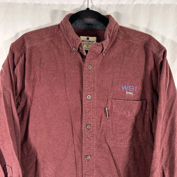 Woolrich Shirt Men's Medium Ruby Heather 100% Cotton Button Up WSI Iraq - Picture 2 of 10